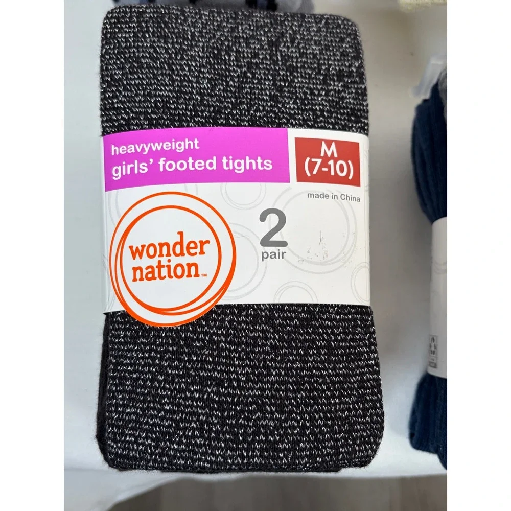 Wonder Nation Girls Heavyweight Footed Tights 8 Pairs Medium 7-10 Multi NEW